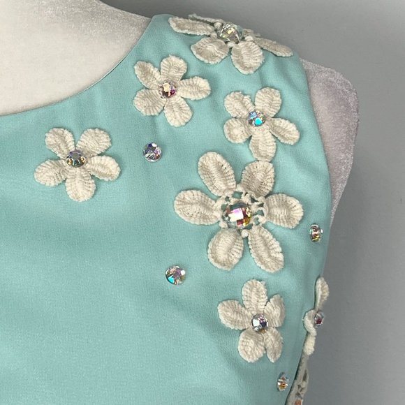 Chi Chi London Aqua Blue Green Sleeveless Party Dress Floral Applique size 4 - Picture 3 of 12